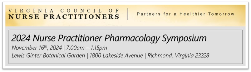 Virginia Council of Nurse Practitioners - Pharmacology Summit Banner